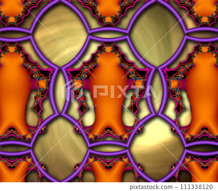 3D pattern background tile with embossed color abstract fractal art  111338120