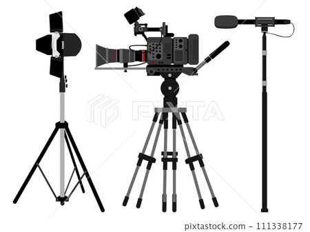 Movie camera, lighting and microphone Movie camera, lighting and microphone 111338177