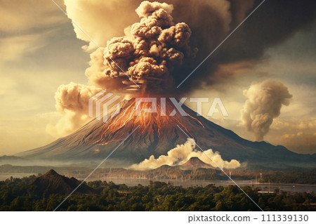 AI-generated content. Volcano eruption. Generative AI 111339130