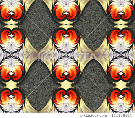 3D pattern background tile with embossed color abstract fractal art  111339195