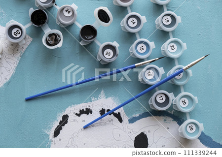 paints for drawing by numbers in blue and turquoise tones paints for drawing by numbers in blue and turquoise tones 111339244