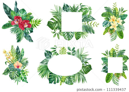 Beautiful Tropical flower leaf illustration. Luxury botanical clipart, Organic plant botanical for banner, poster, cards 111339437