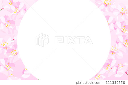 Circular spring frame with copy space of simple and stylish cherry blossom petals in full bloom that can be used as background or title Circular spring frame with copy space of simple and stylish cherry blossom petals in full bloom that can be used as background or title 111339558