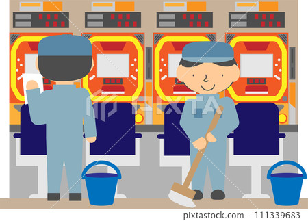 人們在彈珠機店內打掃的圖片素材 人們在彈珠機店內打掃的圖片素材 111339683