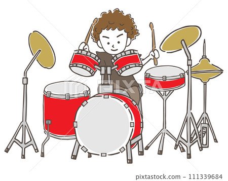 Young male musician playing the musical instrument drum 111339684