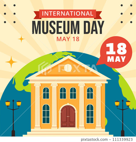 Museum Day Social Media Illustration Flat Cartoon Hand Drawn Templates Background 111339923