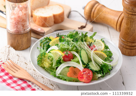 Vegetable salad with plenty of seasonal vegetables, refreshing with salt and olive oil 111339932