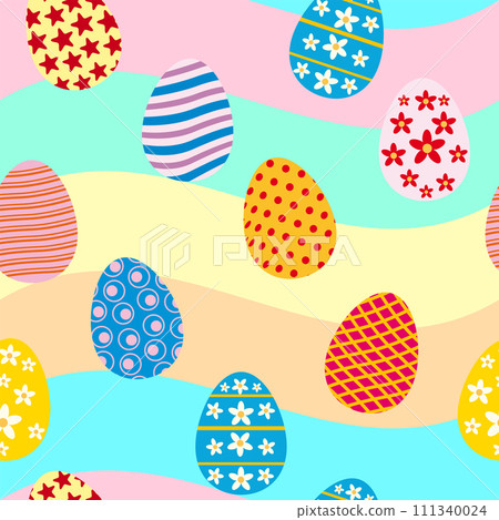 Happy Easter seamless pattern eggs festive background 111340024