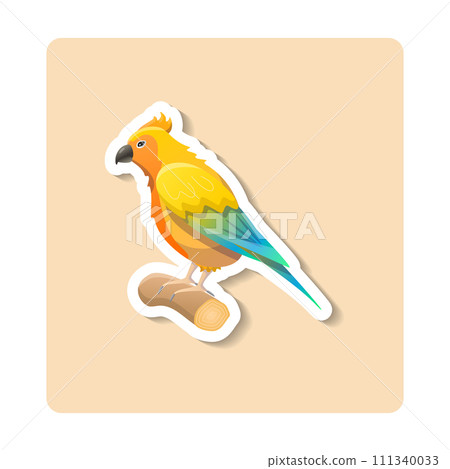 Parrot sticker illustration. Bird, colorful, beak, crest. Editable vector graphic design. 111340033