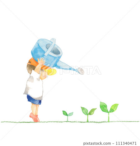 一個男孩給豆芽澆水 111340471