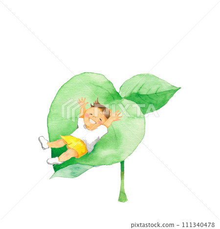 一個快樂的孩子在玩大豆芽 111340478