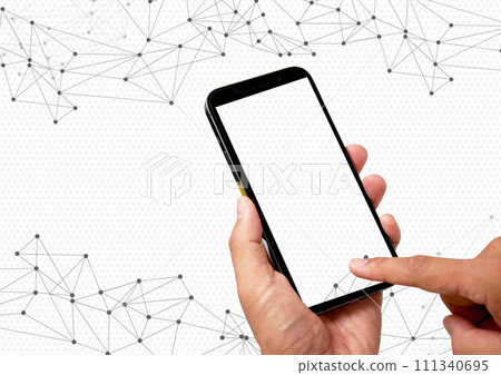 A man's hand using a smartphone for network communication 111340695