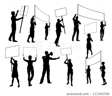 Protest Rally March Banner Sign Silhouette People Protest Rally March Banner Sign Silhouette People 111340789