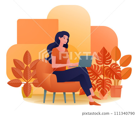 Woman Using Laptop Computer Cartoon Illustration Woman Using Laptop Computer Cartoon Illustration 111340790