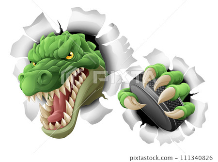 Crocodile Dinosaur Alligator Hockey Sports Mascot 111340826
