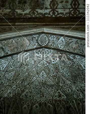 Carved marble ceilings in Arga fort, India. High quality photo 111342042