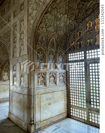 Carved marble hall in Arga fort, India. High quality photo Carved marble hall in Arga fort, India. High quality photo 111342043