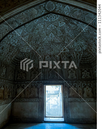 Carved marble ceilings in Arga fort, India. High quality photo Carved marble ceilings in Arga fort, India. High quality photo 111342044