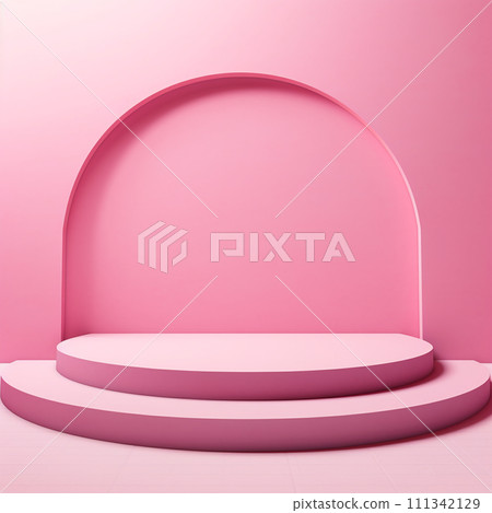 Pink podium stage on pink background. Valentine's day concept banner. For greeting card, logo, sale, product 111342129
