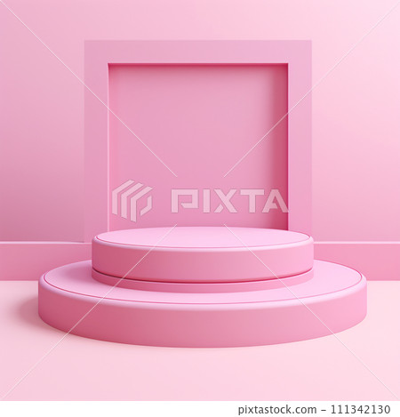 Pink podium stage on pink background. Valentine's day concept banner. For greeting card, logo, sale, product 111342130