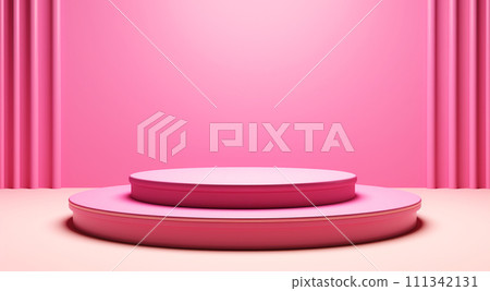 Pink podium stage on pink background. Valentine's day concept banner. For greeting card, logo, sale, product 111342131