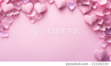 Pink rectangular banner with hearts. Valentine's day concept background. For greeting card, banner, logo, sale, product 111342134