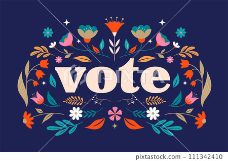 Modern Floral Election campaign concept design. Vote, election social media and print design with 111342410