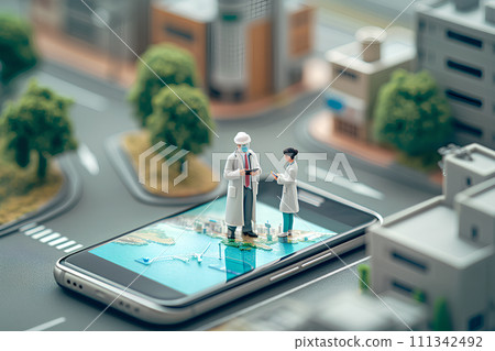Big smartphone, doctor and nurse (3D) 111342492