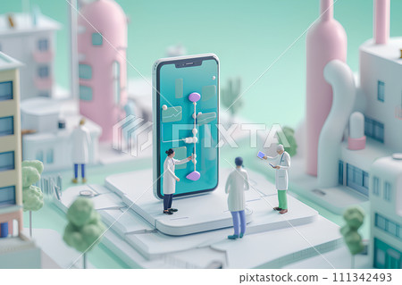 大智慧型手機、醫生和護士（3D） 111342493