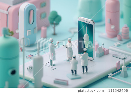 Big smartphone, doctor and nurse (3D) 111342496