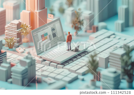 大筆記型電腦和商務人士（3D） 111342528