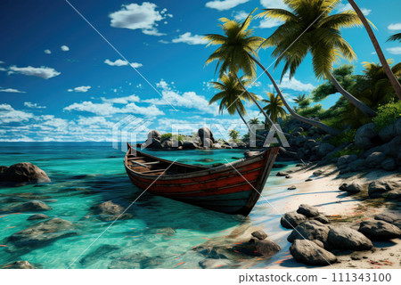 Boat on the transparent will of the ocean or sea. The concept of travel and summer holidays 111343100