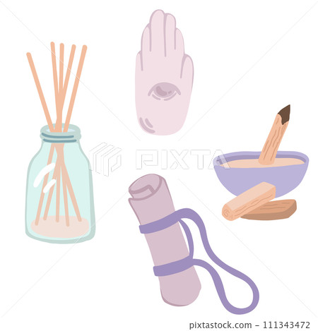 Set of yoga and meditation tools flat design 111343472