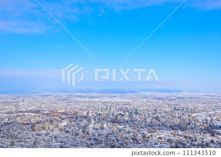 Winter Sapporo city center distant view Winter Sapporo city center distant view 111343510