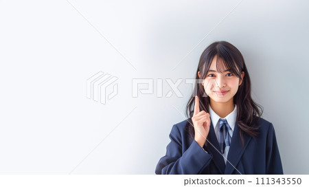 School girls who stand up their forefingers 111343550