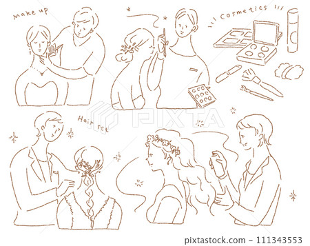 Bridal hair and makeup, wedding, solo wedding, cosmetics, line drawing Bridal hair and makeup, wedding, solo wedding, cosmetics, line drawing 111343553