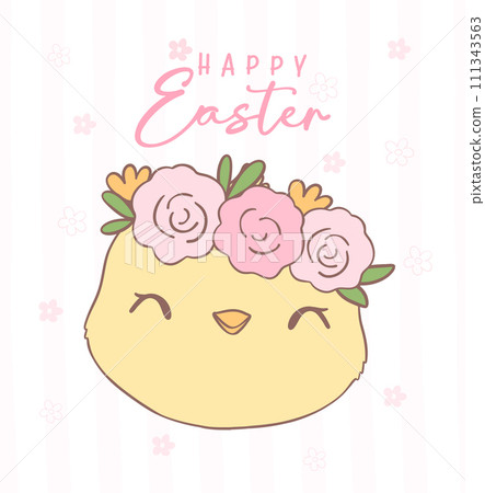 Cute Pink Coquette Easter Chick smiling face Cartoon, sweet Retro Happy Easter spring animal Hand Drawing. Cute Pink Coquette Easter Chick smiling face Cartoon, sweet Retro Happy Easter spring animal Hand Drawing. 111343563