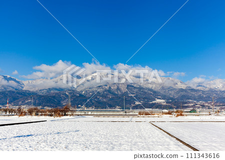 Snowy view of Mt. Kushigata, Minami Alps City Snowy view of Mt. Kushigata, Minami Alps City 111343616