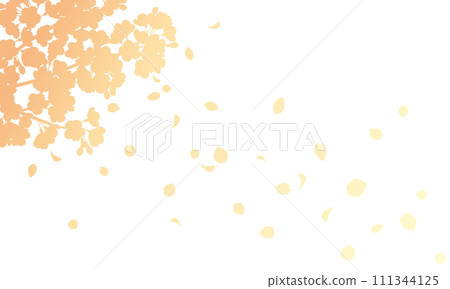 櫻花花瓣落下的漸變剪影背景的插圖（橘色） 111344125