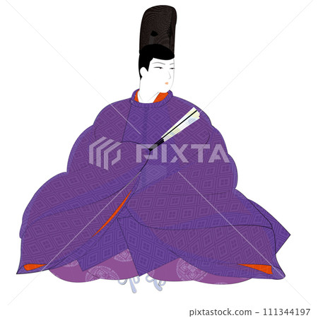 日本貴族的古典服飾。穿著直袍的男人。平安時代圖像插圖 111344197