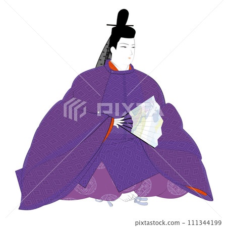 Classical costumes of Japanese aristocrats.A man in a straight robe. Heian period image illustration Classical costumes of Japanese aristocrats.A man in a straight robe. Heian period image illustration 111344199
