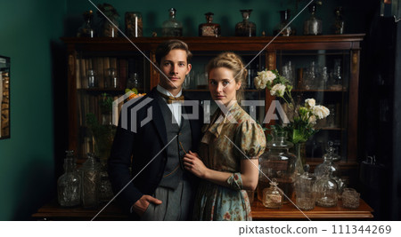 Refined Couple in Traditional Vintage Home Setting. AI-generated item Refined Couple in Traditional Vintage Home Setting. AI-generated item 111344269