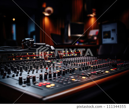 Professional Audio Mixing Console in Studio. AI-generated item 111344355