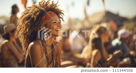 Joyful Atmosphere at a Vibrant Music Festival. AI-generated item 111344508