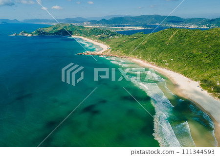 Coastline with beach and ocean in Brazil. Aerial view in Florianopolis Coastline with beach and ocean in Brazil. Aerial view in Florianopolis 111344593