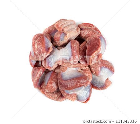 Poultry Offal Isolated, Raw Chicken Stomach, Poultry Giblets, Fresh Turkey Stomach, Chicken Gizzard Poultry Offal Isolated, Raw Chicken Stomach, Poultry Giblets, Fresh Turkey Stomach, Chicken Gizzard 111345330