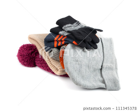 Winter Hat Isolated, Knitted Cap, Beige Winter Hat on White Background 111345378