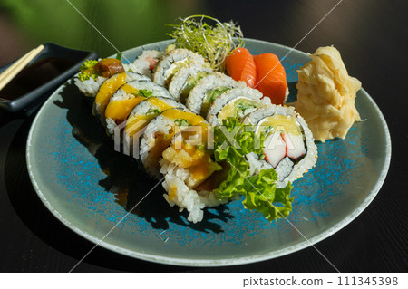 Sushi Plate, Fish Maki Rolls, Japan Seafood, Sushi Set, Asian Dinner, Tradition Nigiri Susi 111345398