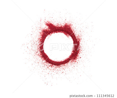 Sumac Powder Isolated, Red Sumach Ground Seasoning, Dry Sumak, Crushed Typhina Seeds 111345612