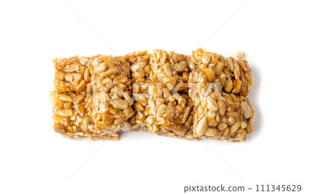 Sunflower Seeds Bar Isolated, Energy Snack with Honey, Sun Flower Seed Muesli Dessert, Protein Candy Bar 111345629